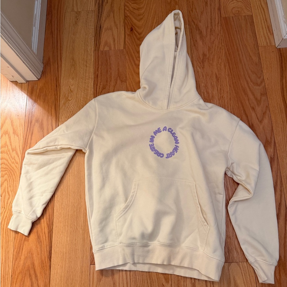 Cozy Cream Hoodie with Purple Graphic